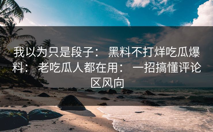 我以为只是段子： 黑料不打烊吃瓜爆料： 老吃瓜人都在用： 一招搞懂评论区风向