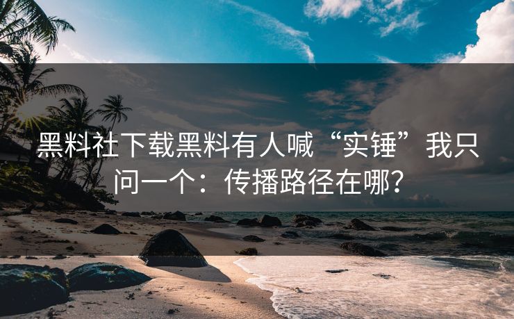 黑料社下载黑料有人喊“实锤”我只问一个：传播路径在哪？