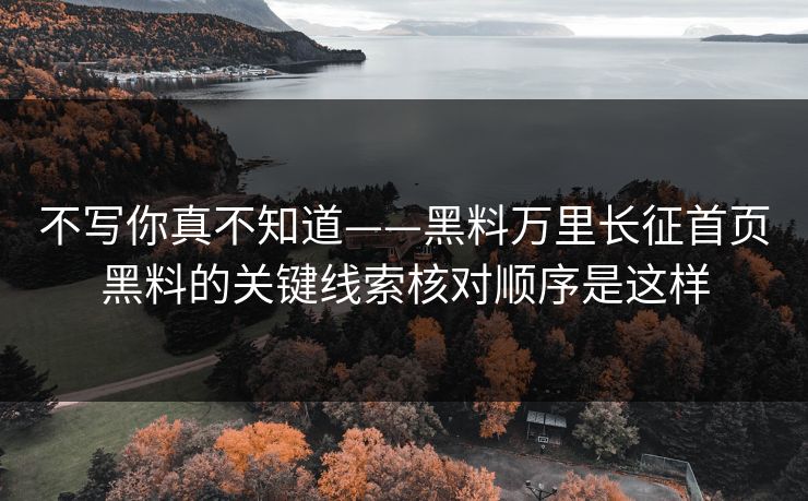 不写你真不知道——黑料万里长征首页黑料的关键线索核对顺序是这样