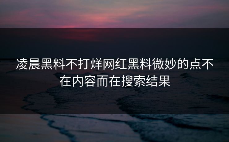 凌晨黑料不打烊网红黑料微妙的点不在内容而在搜索结果